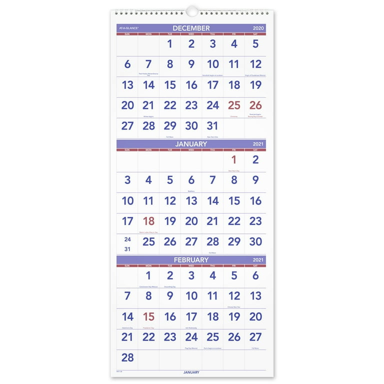 AT-A-GLANCE 3-Month Reference 14-Month Vertical Wall Calendar, 12