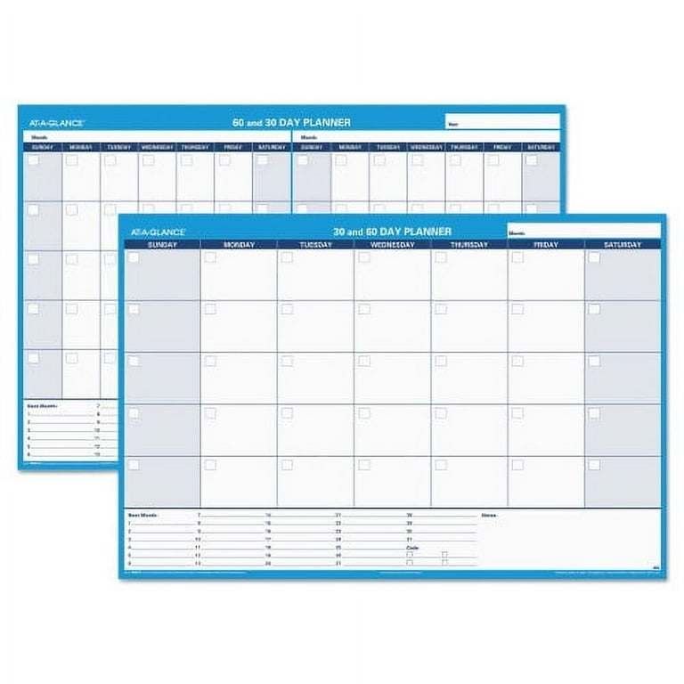 30/60-Day Undated Horizontal Erasable Wall Planner, 48 x 32, White/Blue Sheets, Undated 30/60-Day Undated Horizontal Erasable Wall Planner, 48 x 32, White/Blue Sheets, Undated