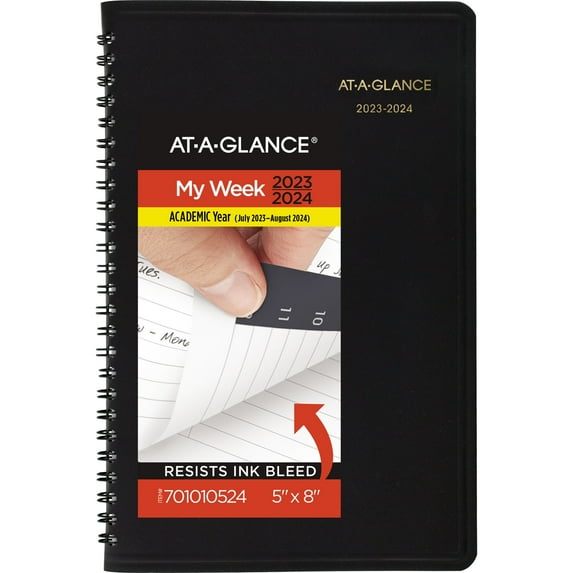 AT-A-GLANCE Academic 2023-2024 Weekly Appointment Book Planner Black Small 5 x 8