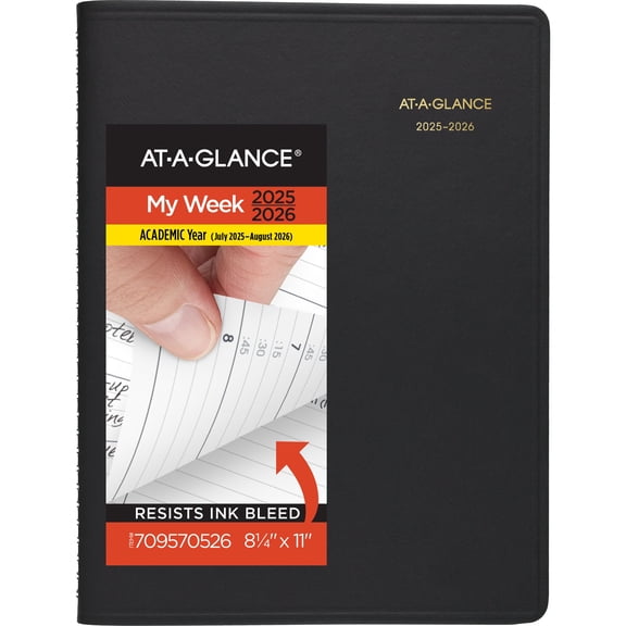 AT-A-GLANCE Academic 2025-2026 Weekly Appointment Book Planner Black Large 8 14