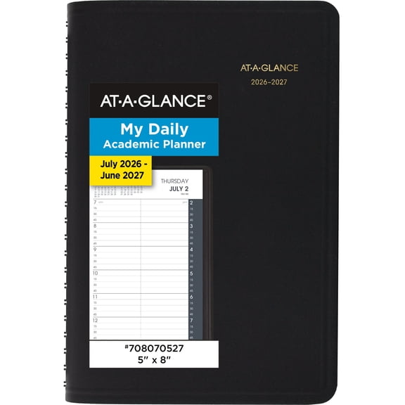AT-A-GLANCE Academic 2026-2027 Daily Appointment Book Planner Black Small 5 x 8