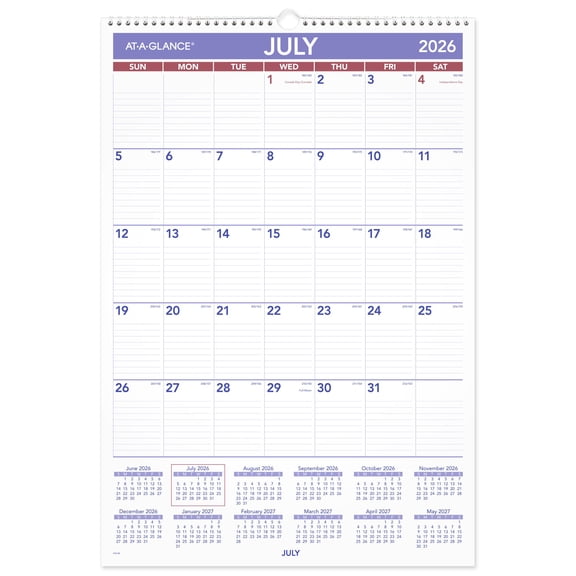 AT-A-GLANCE Academic 2026-2027 Monthly Wall Calendar Large 15 12 x 22 34 - Wall