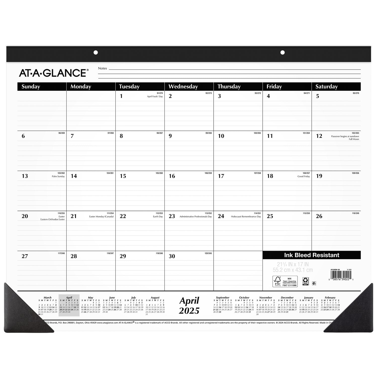 AT-A-GLANCE Academic Monthly Desk Pad Calendar Large(21.75" x 17") Black15 Month April 2025 - June 2026