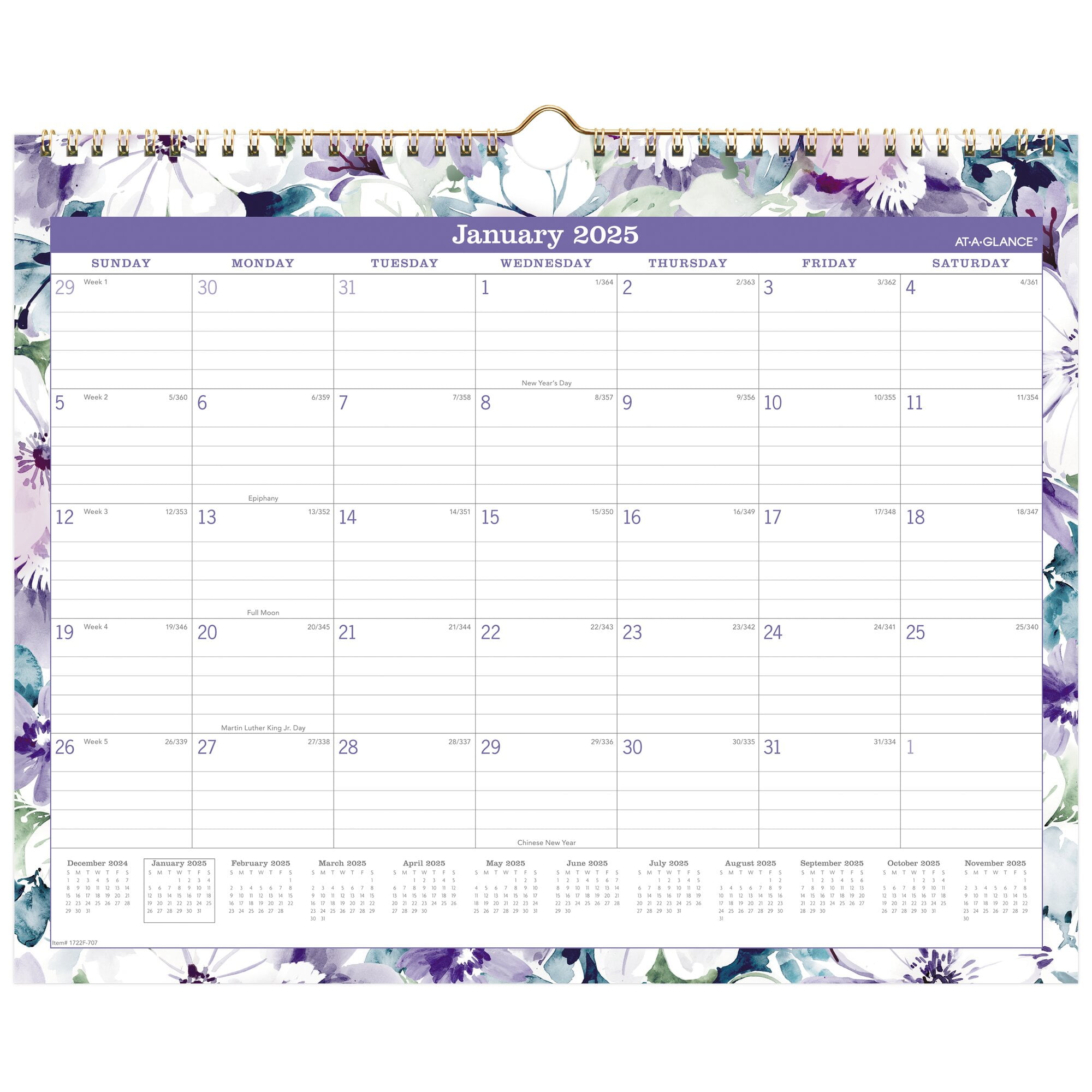 AT-A-GLANCE BADGE 2025 Monthly Wall Calendar Flora