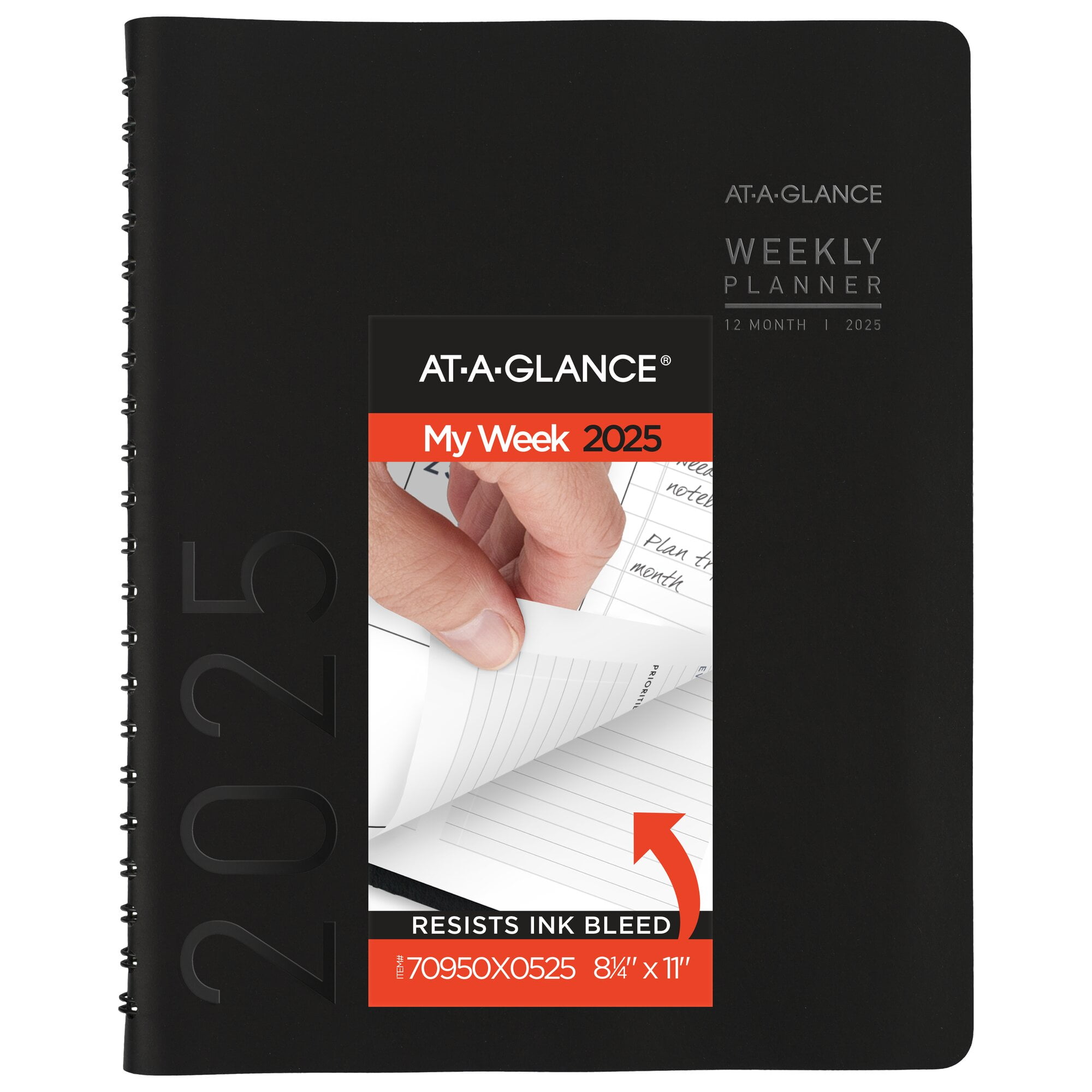 AT-A-GLANCE Contemporary 2025 Weekly Monthly Planner Black Large 8 14 x 11 -