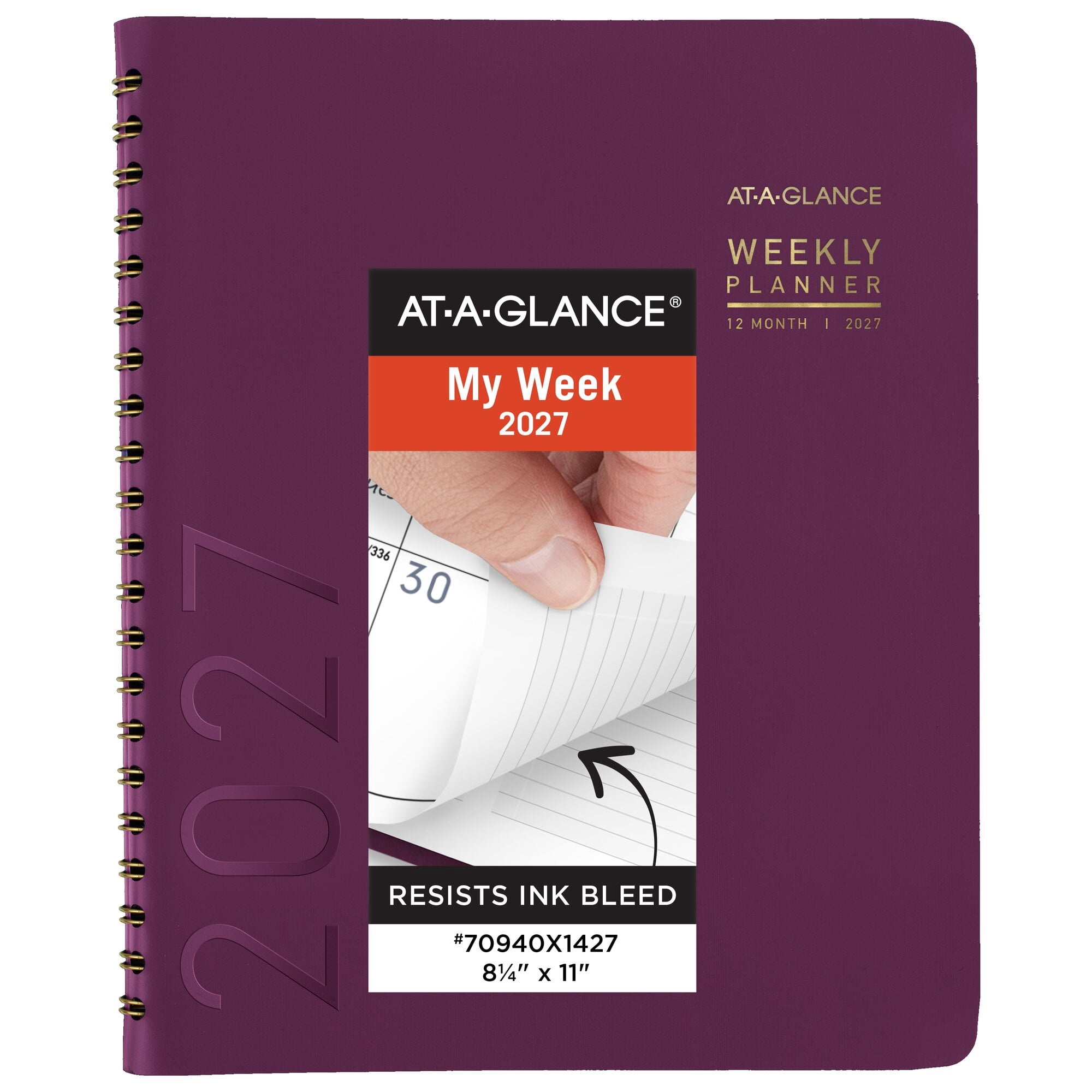 AT-A-GLANCE Contemporary 2027 Weekly Monthly Planner Crushed Cherry Large 8 14 x