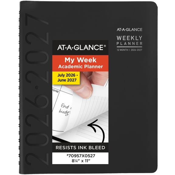 AT-A-GLANCE Contemporary Academic 2026-2027 Weekly Monthly Planner Black Large 8