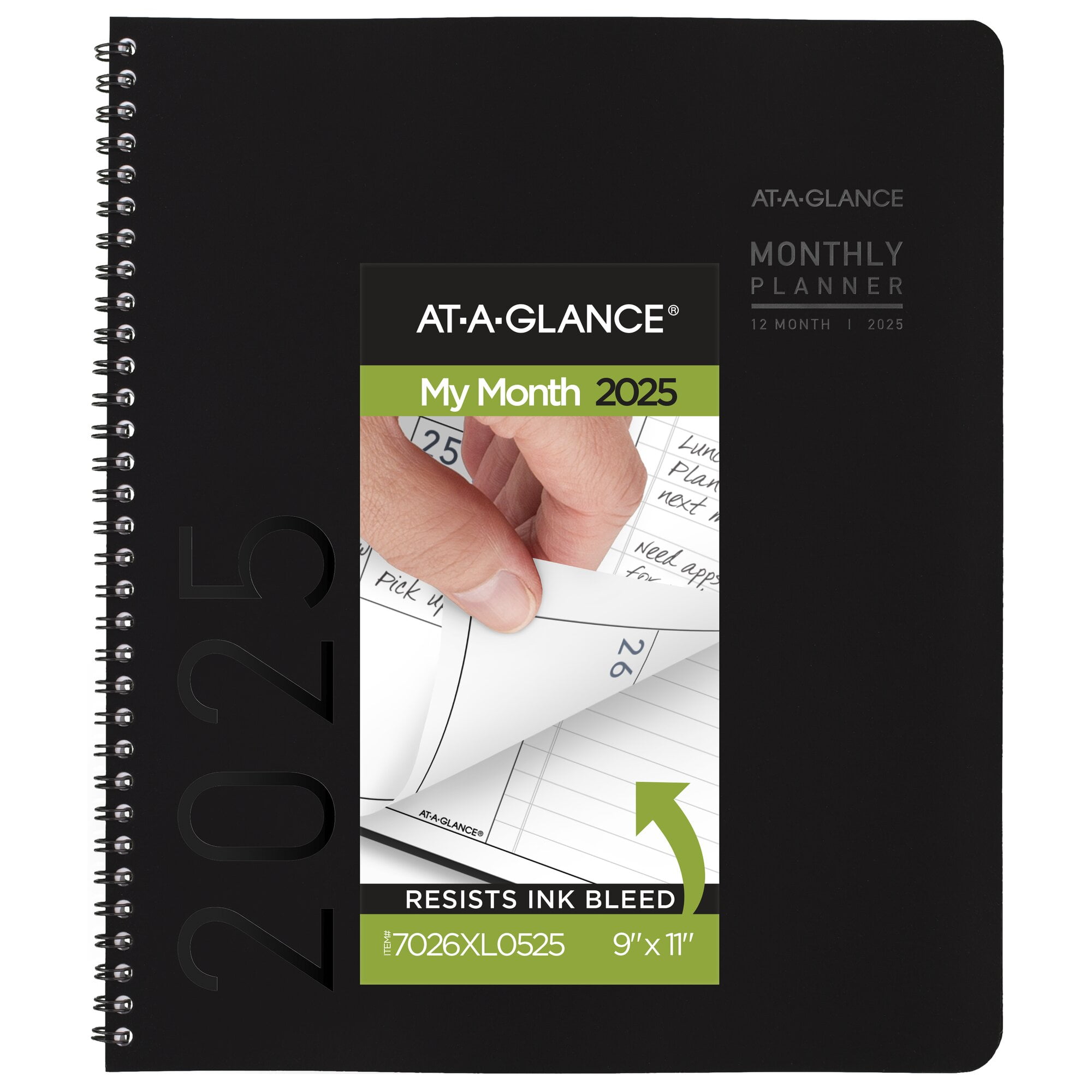 AT-A-GLANCE Contemporary Lite 2025 Monthly Planner Black Large 9 x 11 - Monthly
