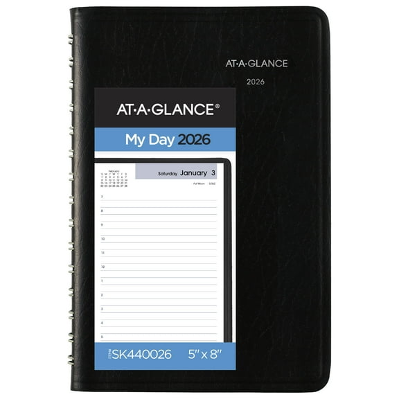 AT-A-GLANCE DayMinder 2026 Daily Appointment Book Planner Black Small 5 x 8 -