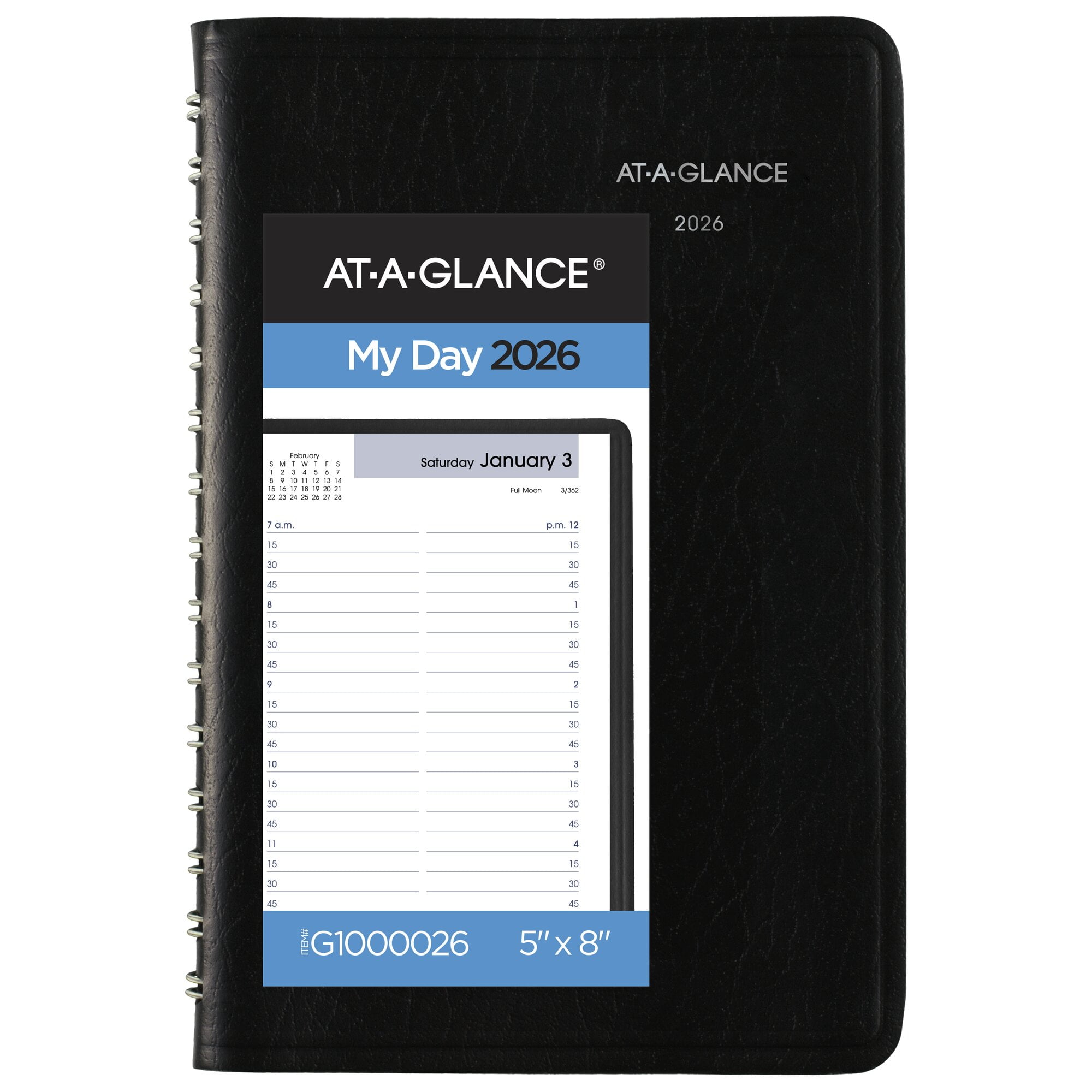 AT-A-GLANCE DayMinder 2026 Daily Appointment Book Planner Black Small 5 x 8 -