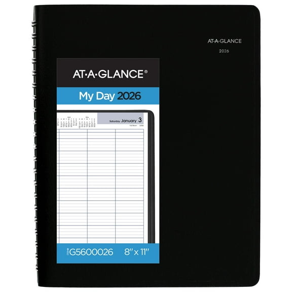 AT-A-GLANCE DayMinder 2026 Four Person Daily Appointment Book Black Large 8 x 11