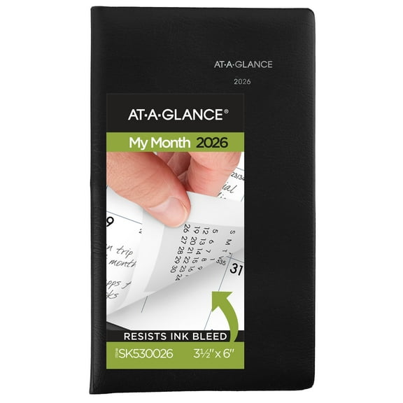 AT-A-GLANCE DayMinder 2026 Monthly Planner Black Pocket 3 12 x 6 - Monthly