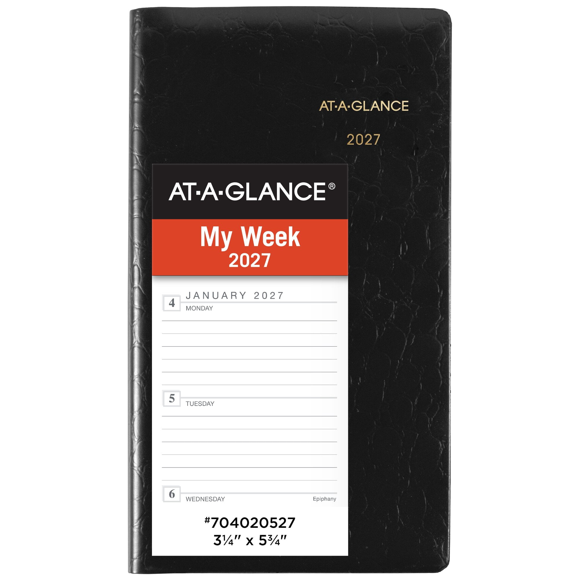 AT-A-GLANCE Designer Cover 2027 Weekly Planner Black Pocket 3 14 x 5 34 - Weekly