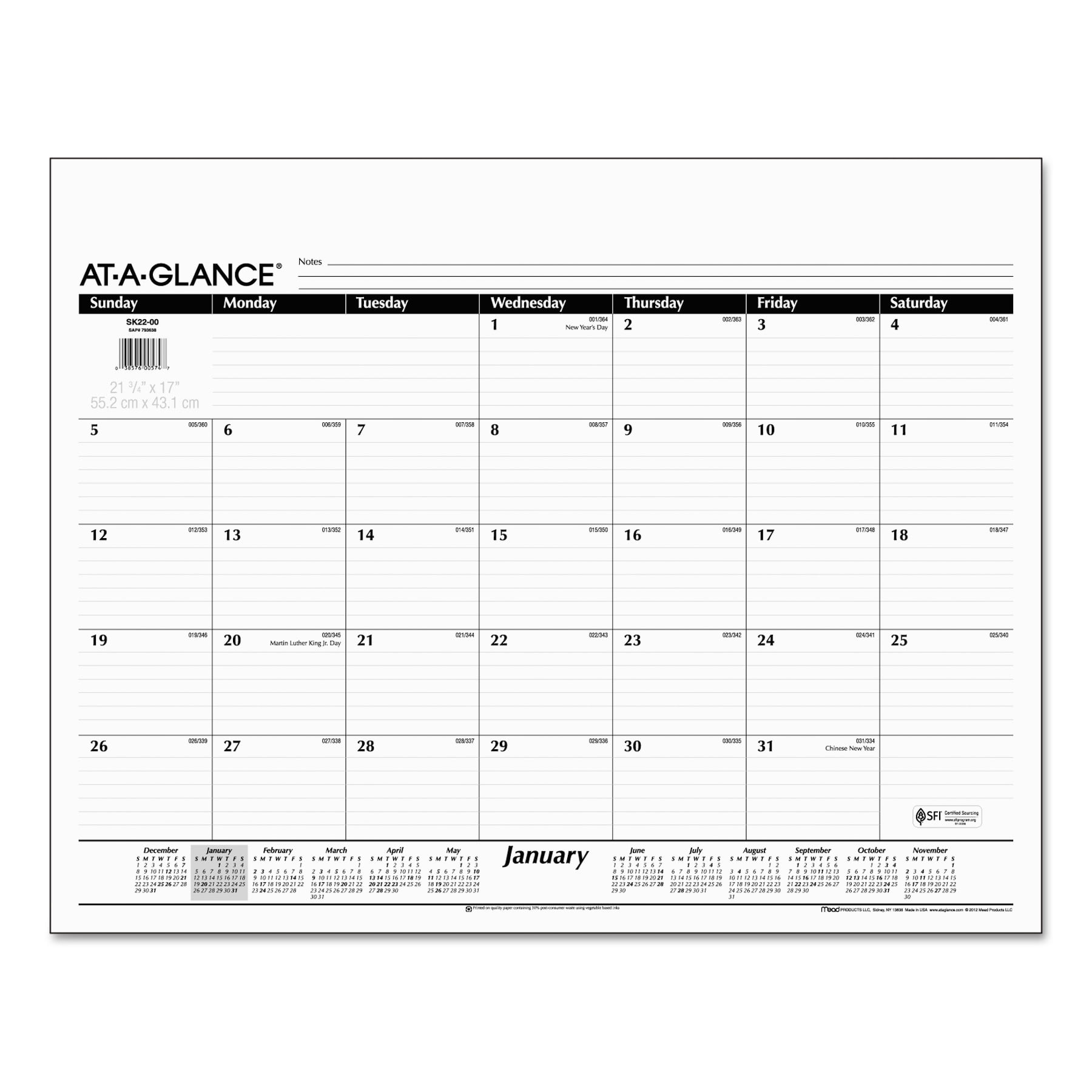 ATAGLANCE Desk Pad Refill, 22 x 17, 2018