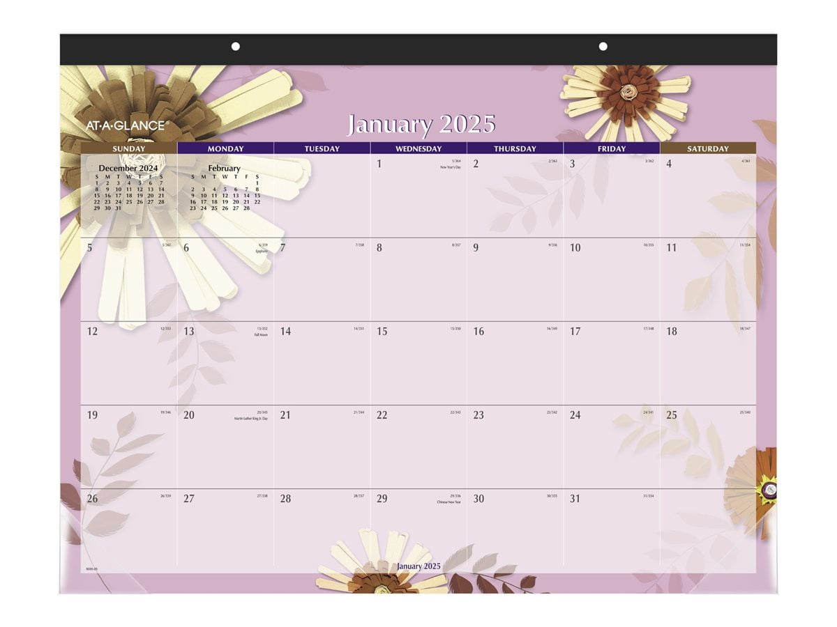 ATAGLANCE Desk pad desktop 2025 paper flowers month to view