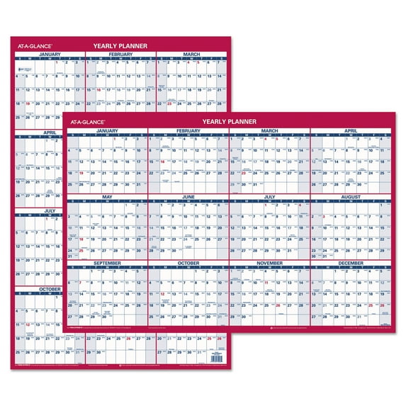 AT-A-GLANCE Erasable Vertical/Horizontal Wall Planner, 24 x 36, Blue/Red, 2018