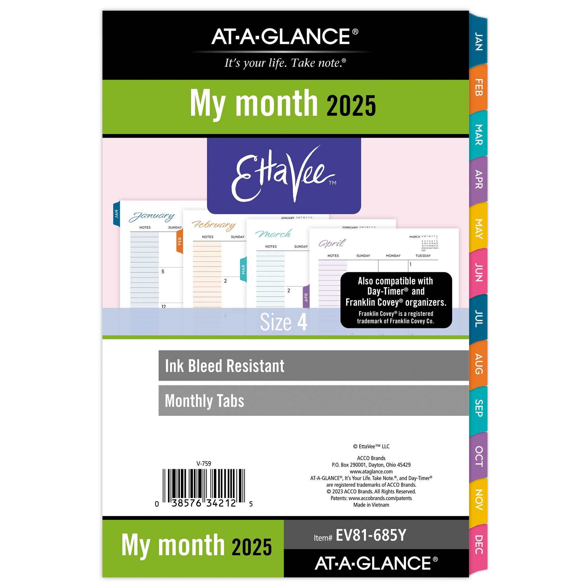 AT-A-GLANCE EttaVee 2025 Monthly Planner Refill Loose-Leaf Desk Size 5 ...