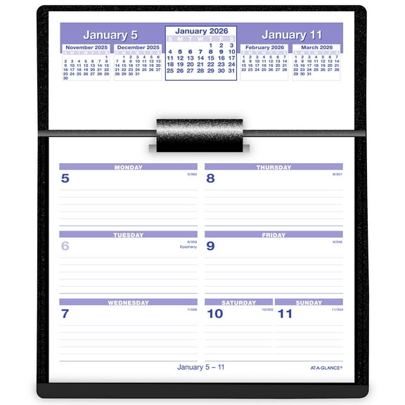 AT-A-GLANCE FLIP-A-WEEK 2026 Desk Calendar and Base Complete Set Large 5 12 x 7