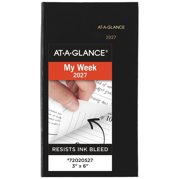 AT-A-GLANCE Fine Diary 2027 Weekly Monthly Diary Black Pocket 3 x 6 - Weekly
