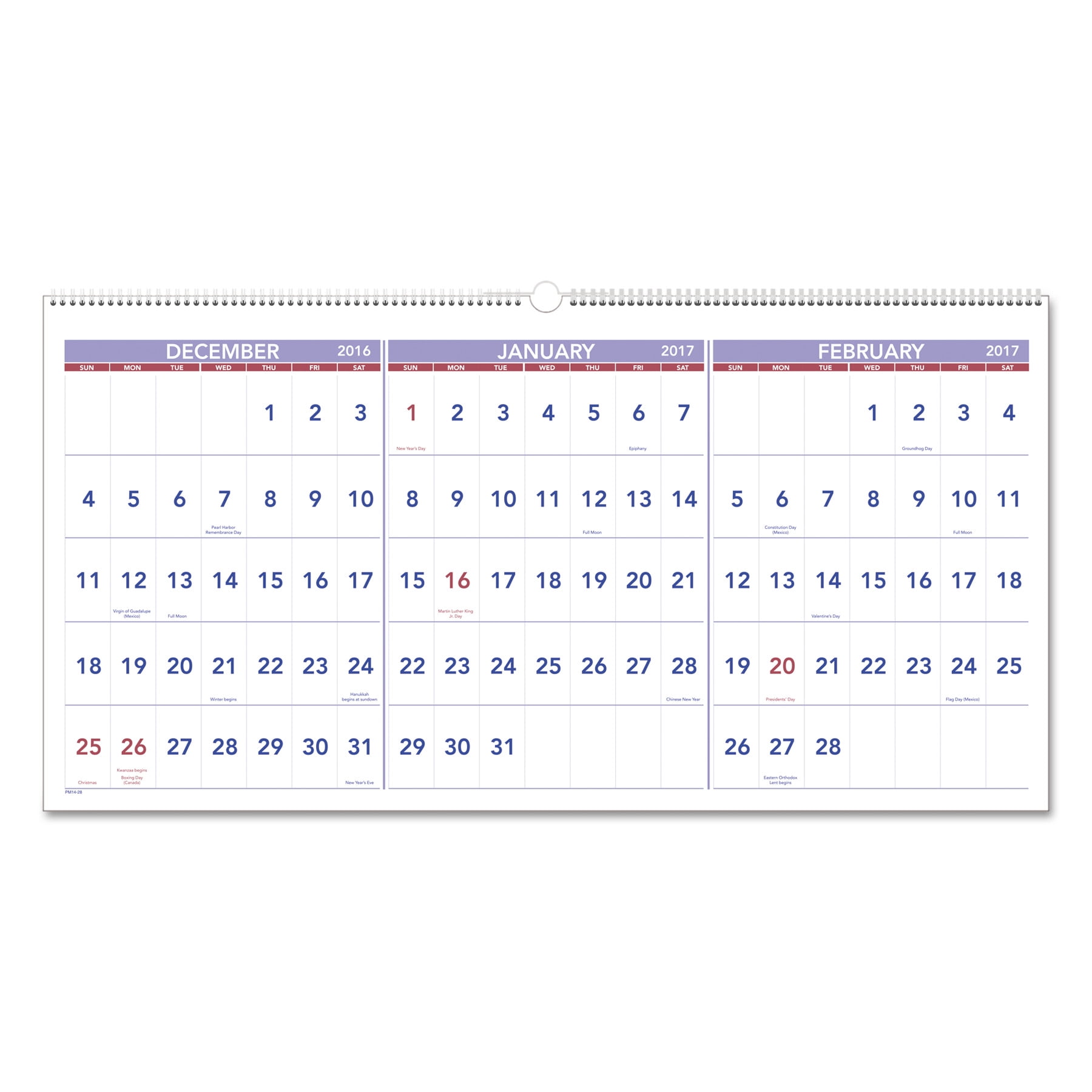 Three-Month Reference Wall Calendar, 12 X 27, White Sheets, 15