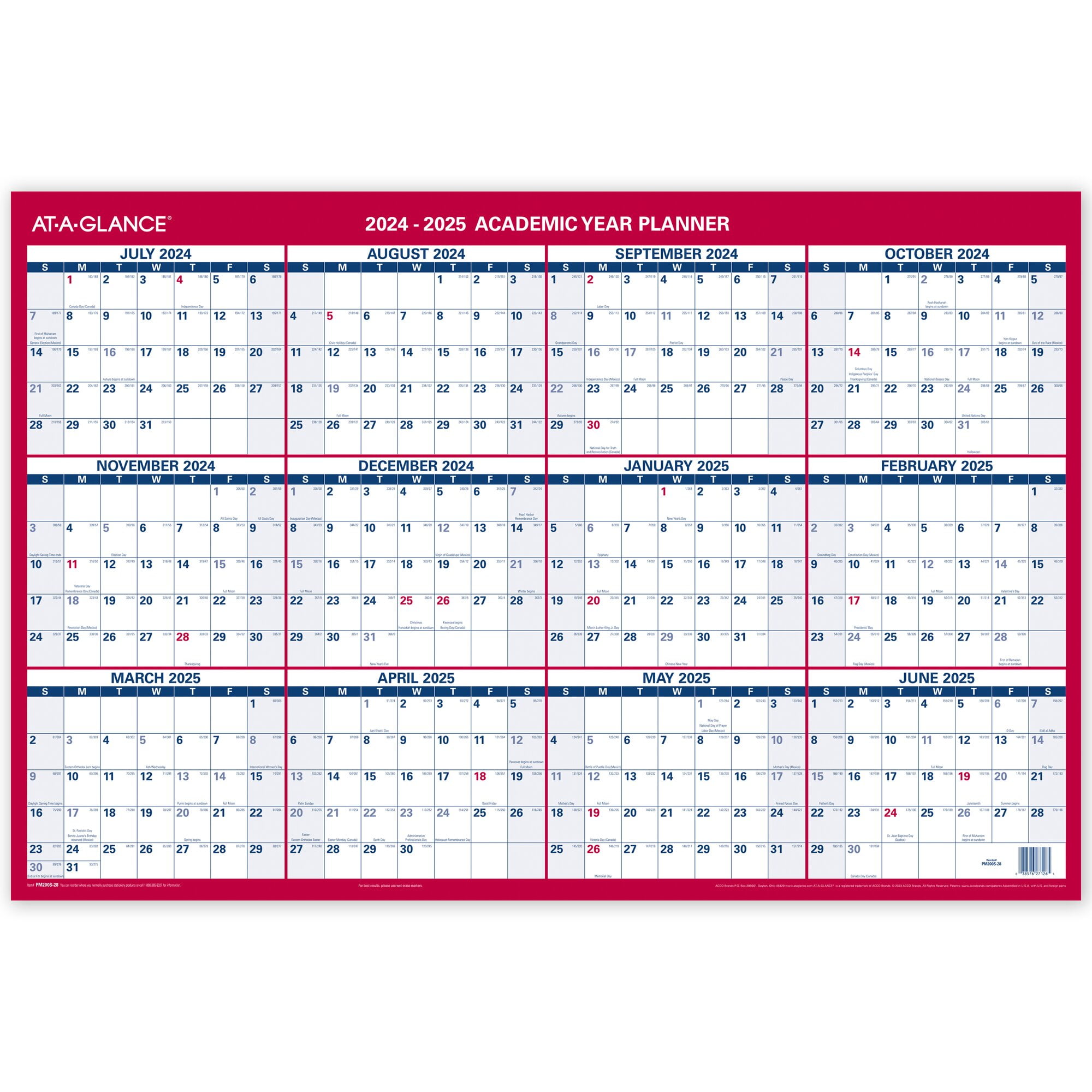 AT-A-GLANCE PM26B28 Erasable Wall Calendar 2016, 36 X 24 Inch