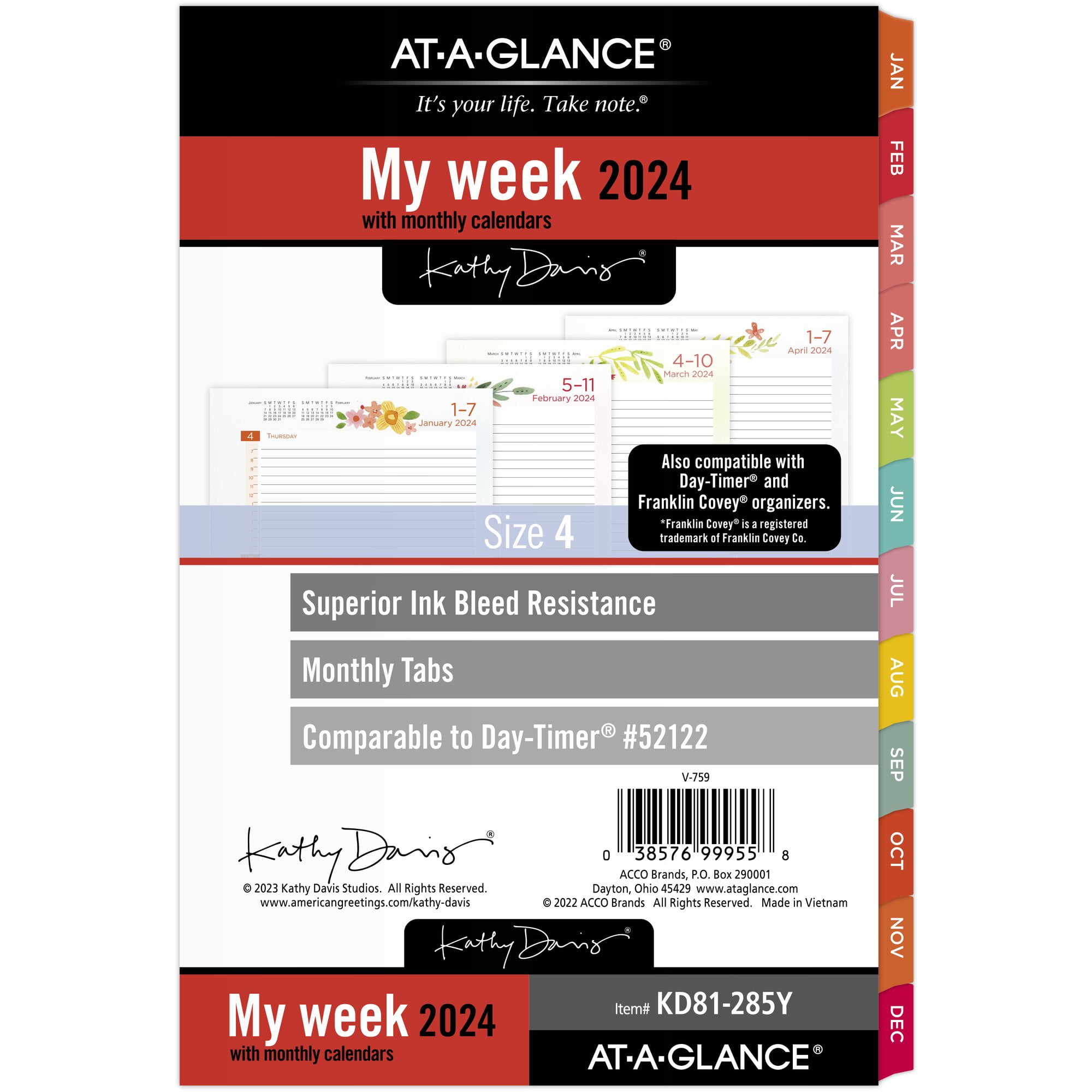 ATAGLANCE Kathy Davis 2024 Weekly Monthly Planner Refill LooseLeaf