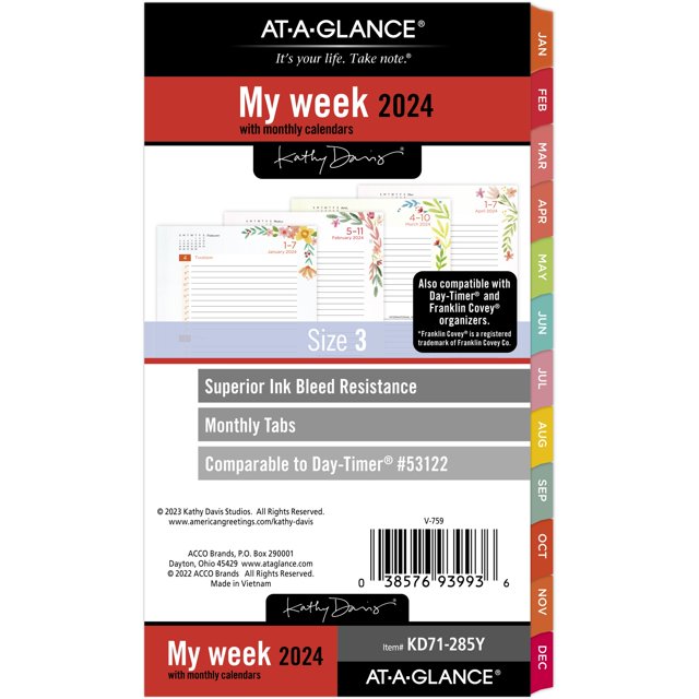 ATAGLANCE Kathy Davis 2024 Weekly Monthly Planner Refill LooseLeaf