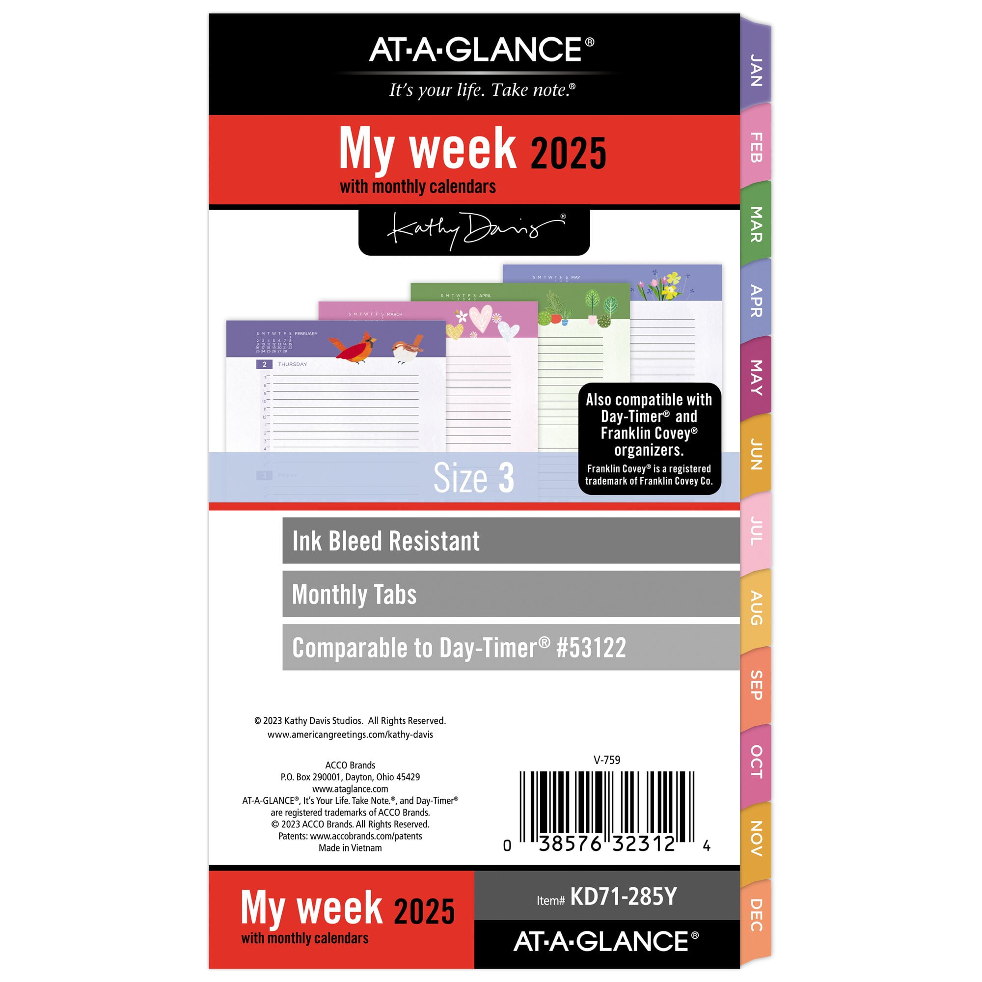 AT-A-GLANCE Kathy Davis 2025 Weekly Monthly Planner Refill Loose-Leaf Portable