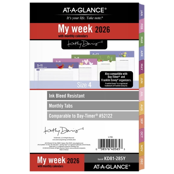 AT-A-GLANCE Kathy Davis 2026 Weekly Monthly Planner Refill Loose-Leaf Desk Size