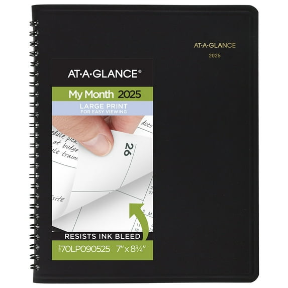 AT-A-GLANCE Large Print 2025 Monthly Planner Black Medium 7 x 8 34 - Monthly