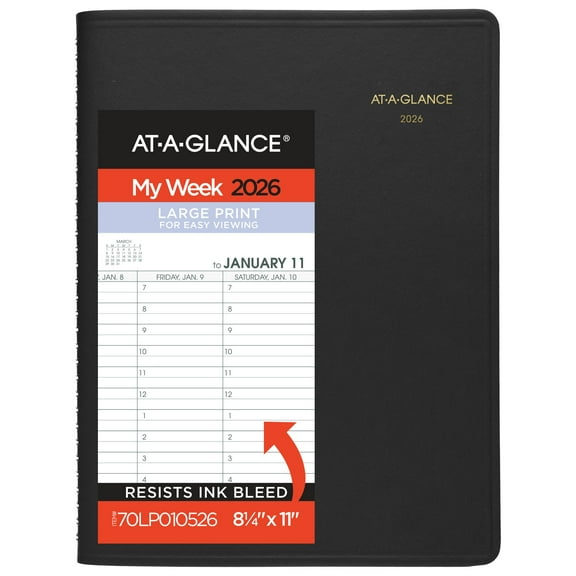 AT-A-GLANCE Large Print 2026 Weekly Appointment Book Planner Black Large 8 14 x