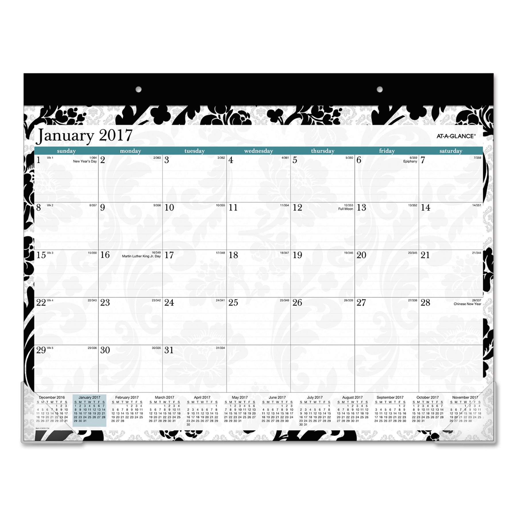 AT-A-GLANCE Madrid Desk Pad, 22 x 17, Black-and-White Design, 2018