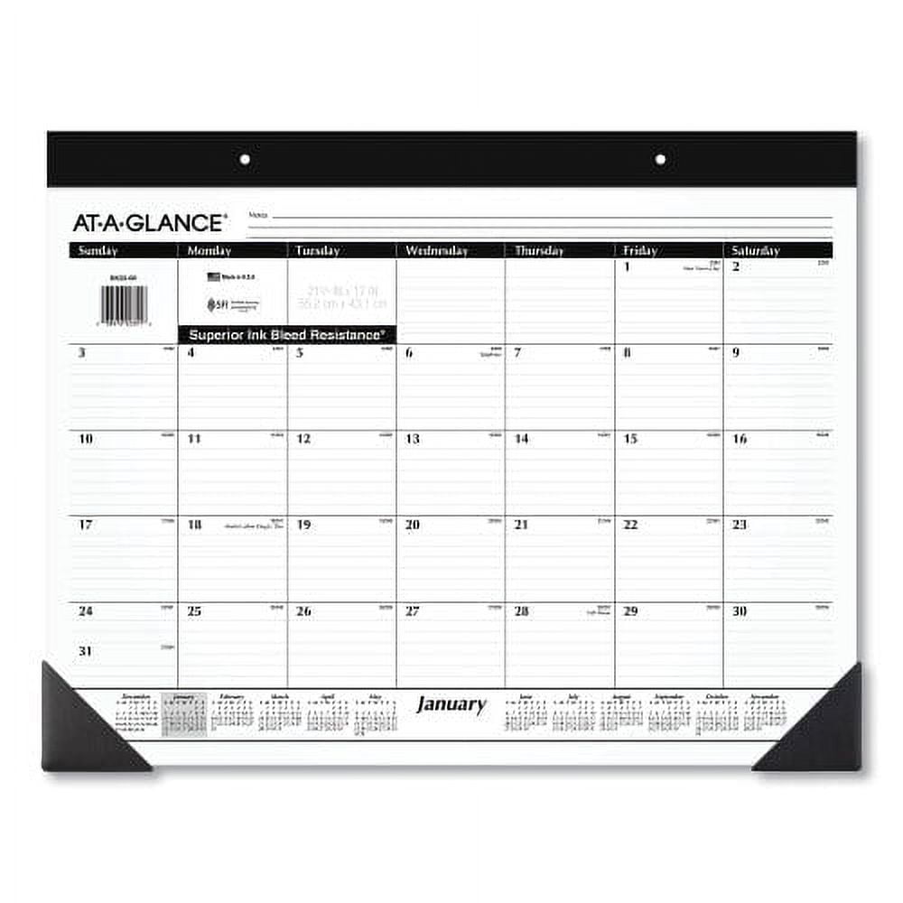 Large Black and White Paper Monthly Desk Pad Calendar - 2025