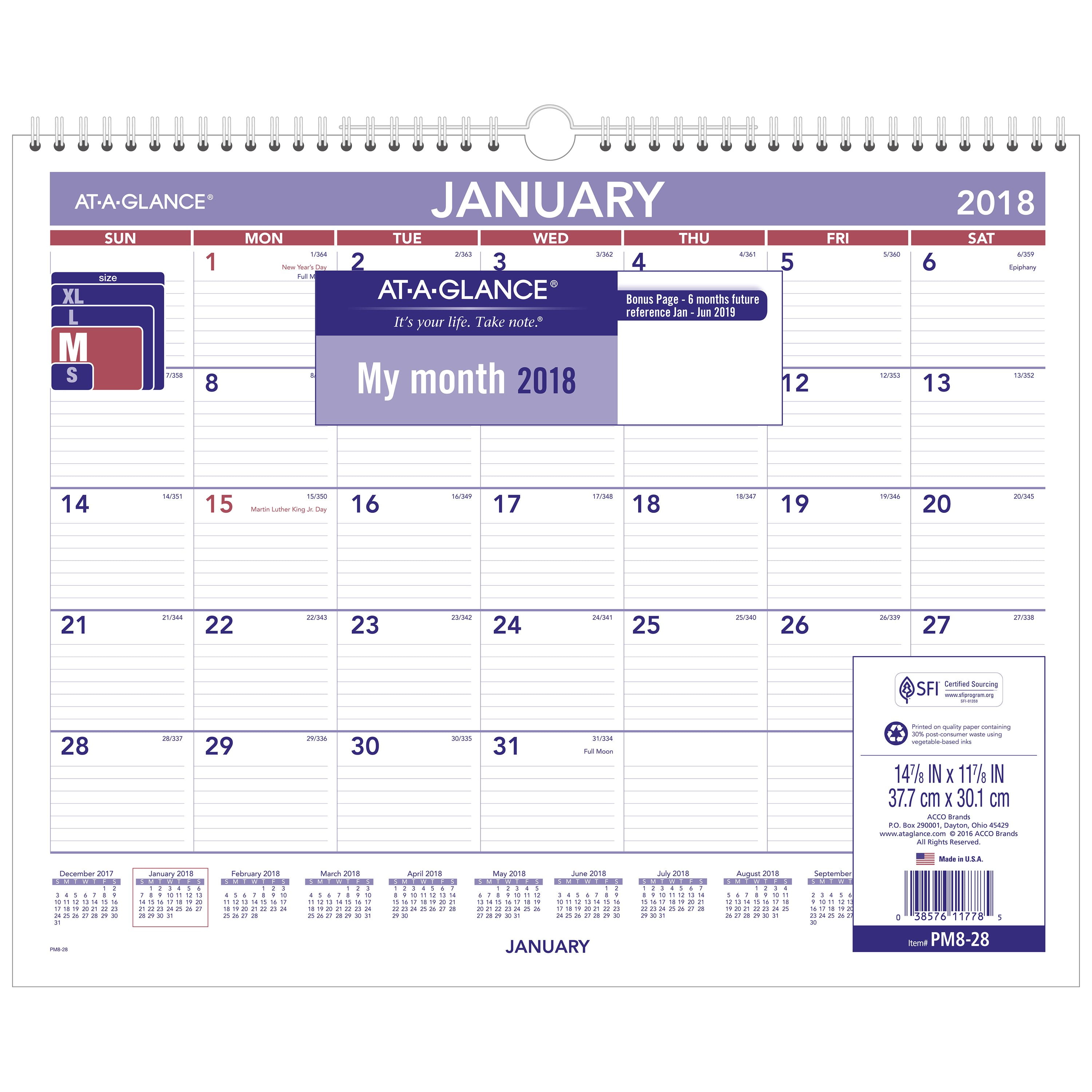 AT-A-GLANCE Monthly Wall Calendar, 12 Months, July Start, 14 7/8" x 11 7/8"(AY8W2819)  - Walmart.com