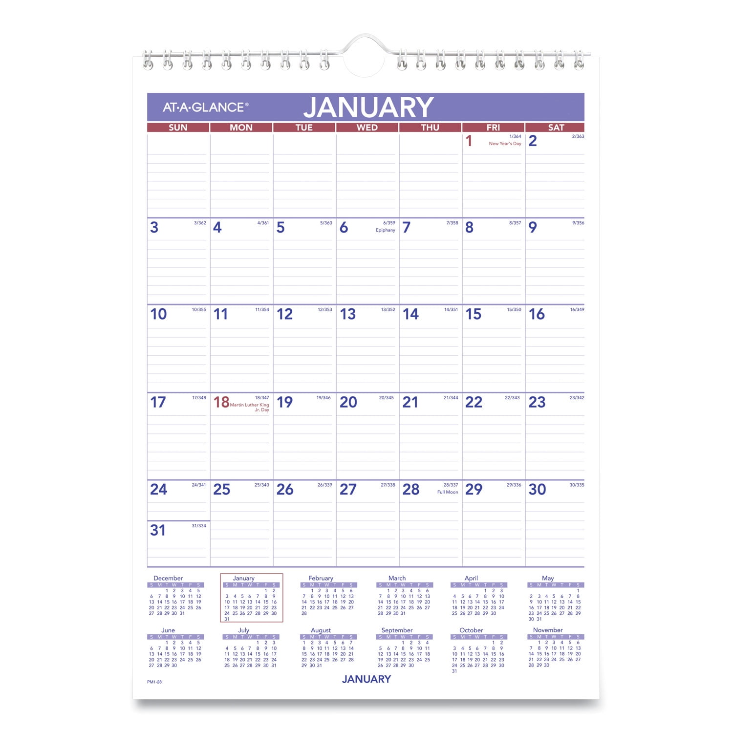 ATAGLANCE Monthly Wall Calendar with Ruled Daily Blocks, 8" x 11