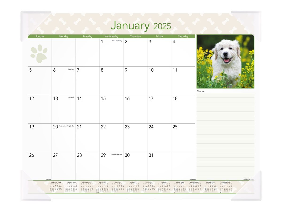 ATAGLANCE Monthly desk pad desktop 2025 puppies month to view standard dated