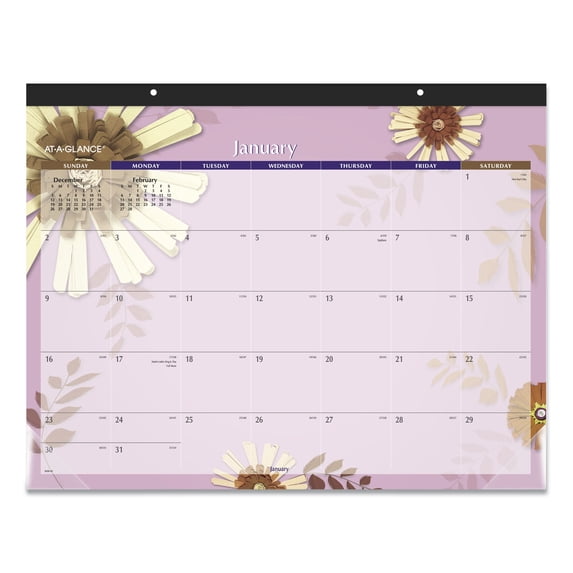 AT-A-GLANCE Paper Flowers Desk Pad, 22" x 17", 2021