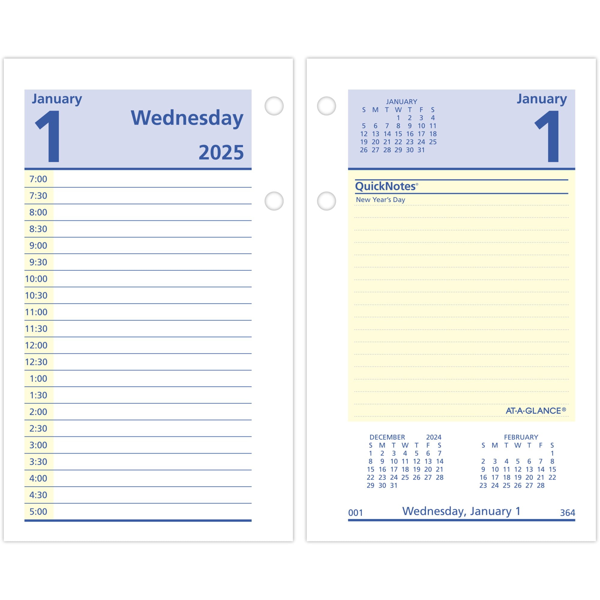 Standard White Paper Daily Loose-Leaf Calendar Refill 2025