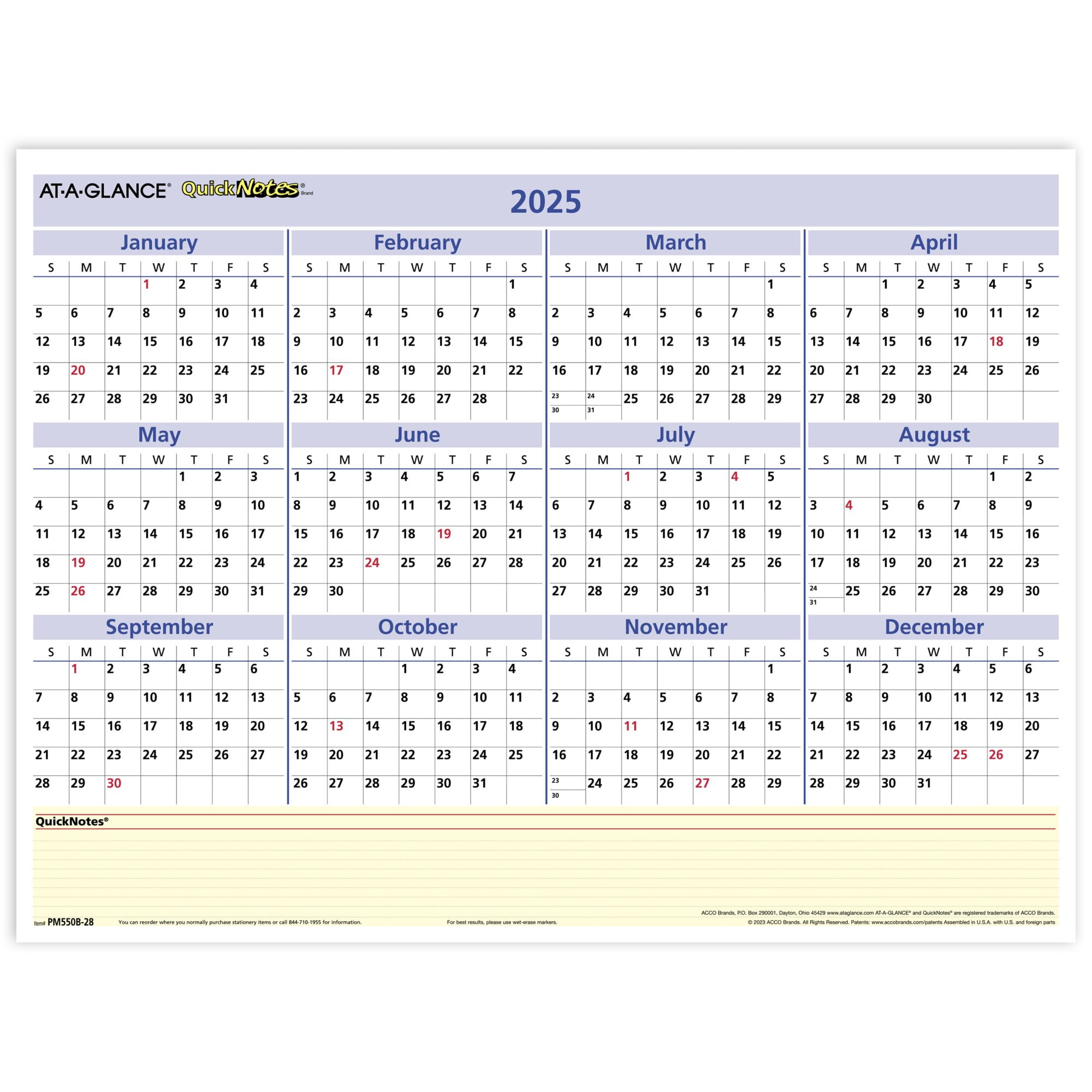 AT A GLANCE QuickNotes 2025 Reversible Erasable Monthly Yearly Wall AT A GLANCE QuickNotes 2025 Reversible Erasable Monthly Yearly Wall