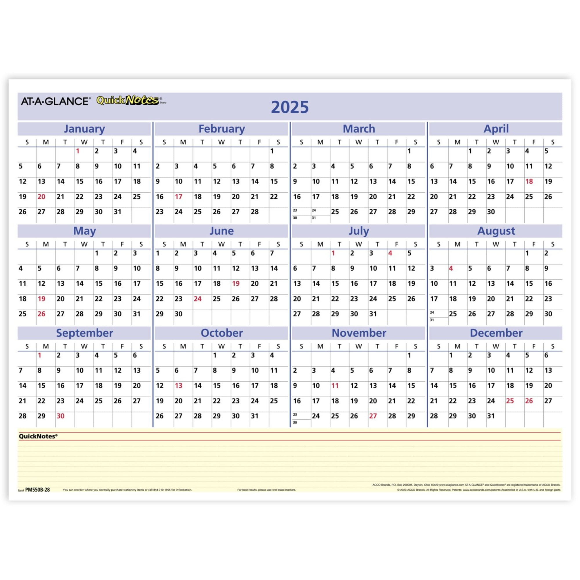 AT-A-GLANCE 2025 Erasable Calendar, Dry Erase Wall Planner, 15-1/2" X - View #3