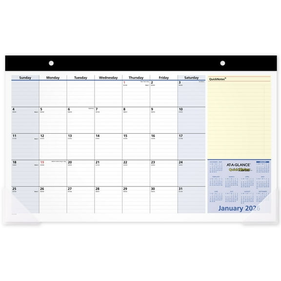 AT-A-GLANCE QuickNotes 2026 Monthly Desk Pad Calendar Compact 18 x 11 - Desk Pad