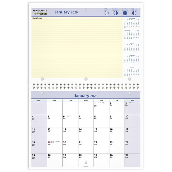 AT-A-GLANCE QuickNotes 2026 Monthly Desk Wall Calendar Small 11 x 8 - Monthly