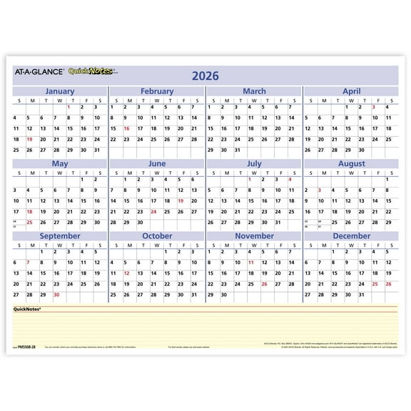 AT-A-GLANCE QuickNotes 2026 Reversible Erasable Monthly Yearly Wall Calendar