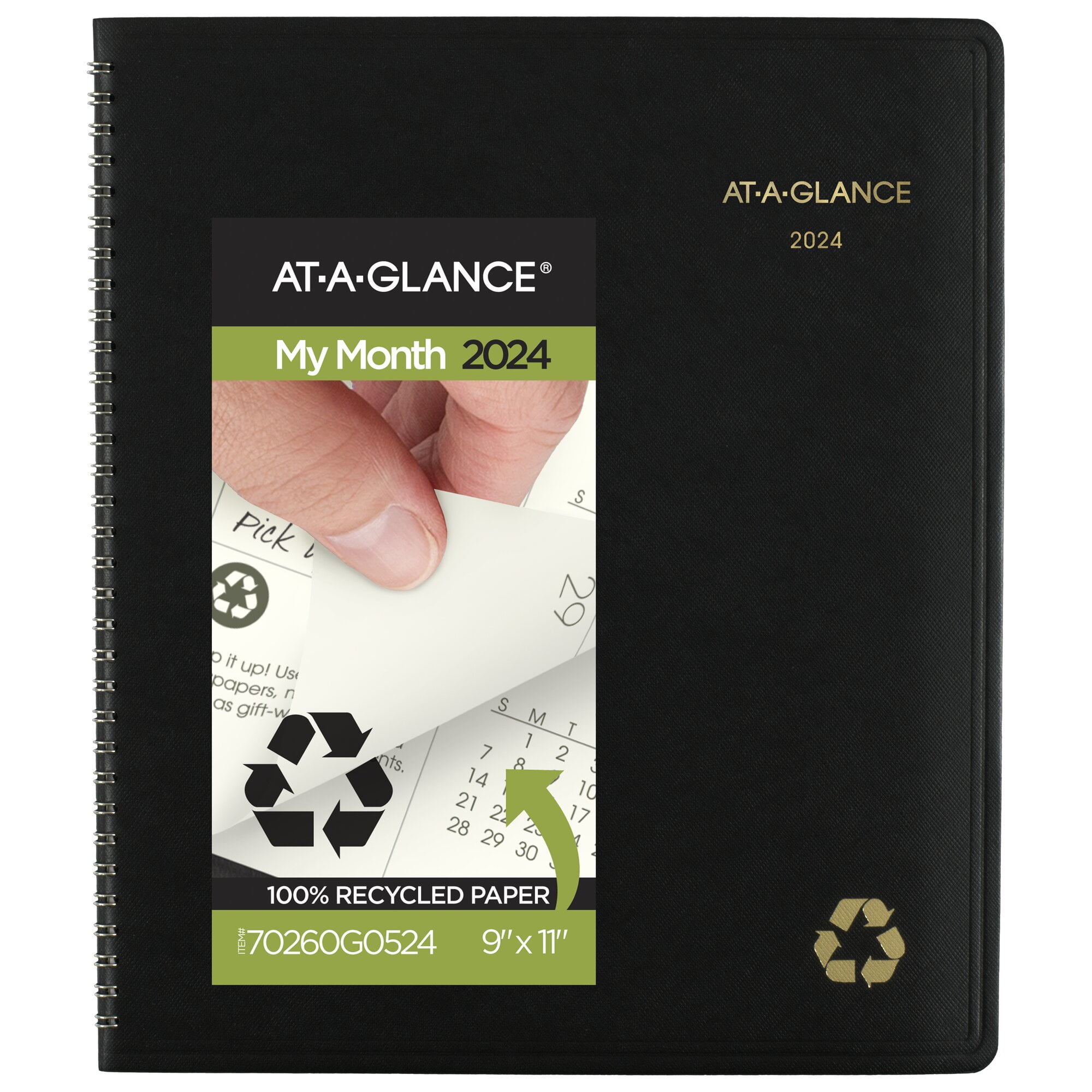 ATAGLANCE Recycled 2024 Monthly Planner Black Large 9 x 11 Monthly