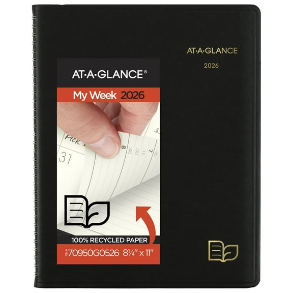 AT-A-GLANCE Recycled 2026 Weekly Monthly Appointment Book Planner Black Large 8