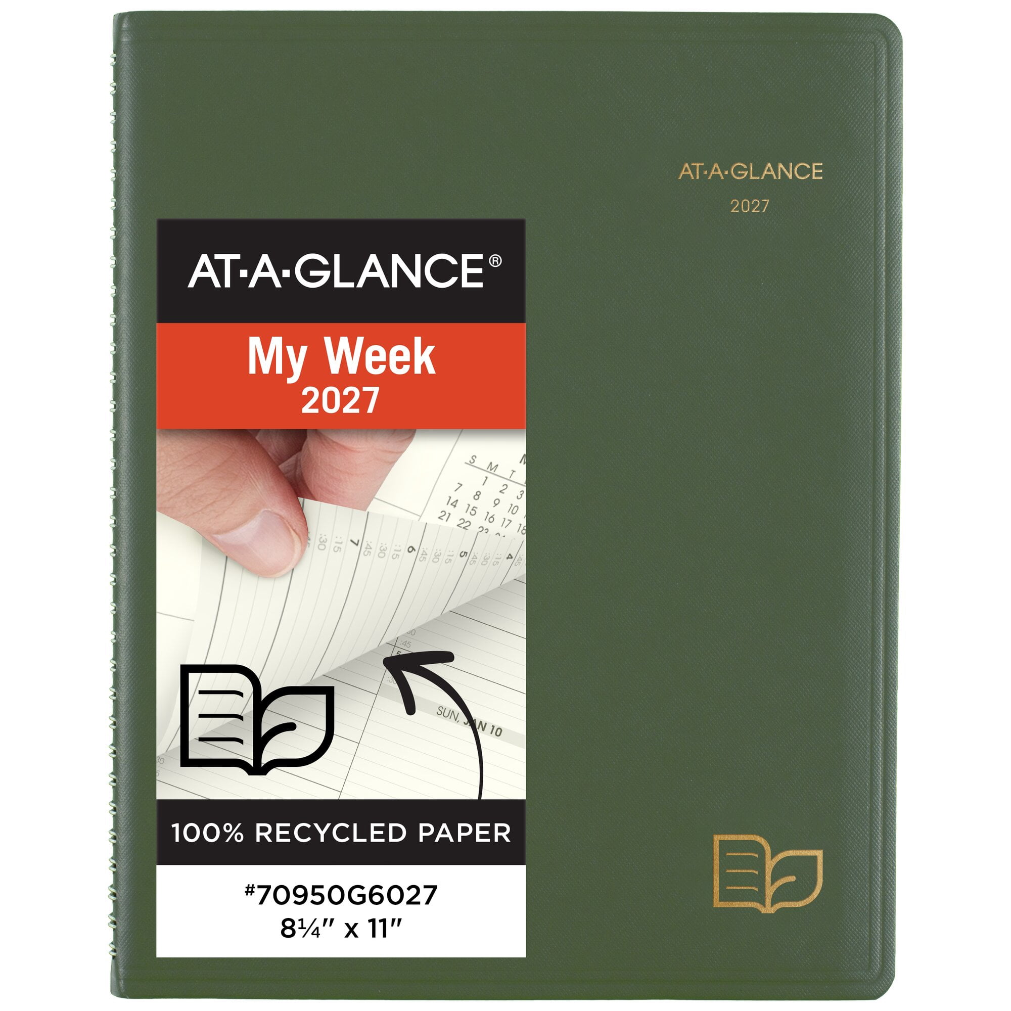 AT-A-GLANCE Recycled 2027 Weekly Monthly Appointment Book Planner Green Large 8