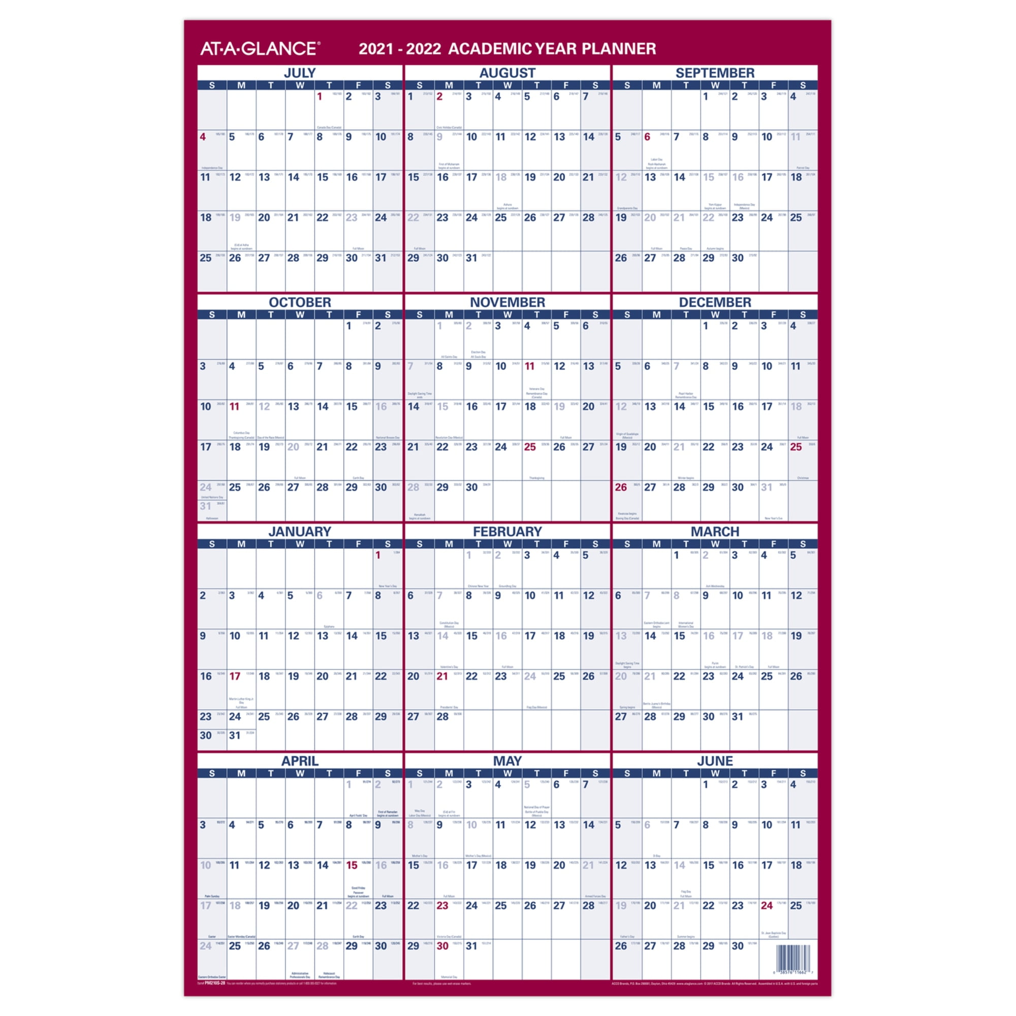 ATAGLANCE® Vertical Reversible Erasable Academic/RegularYear Wall