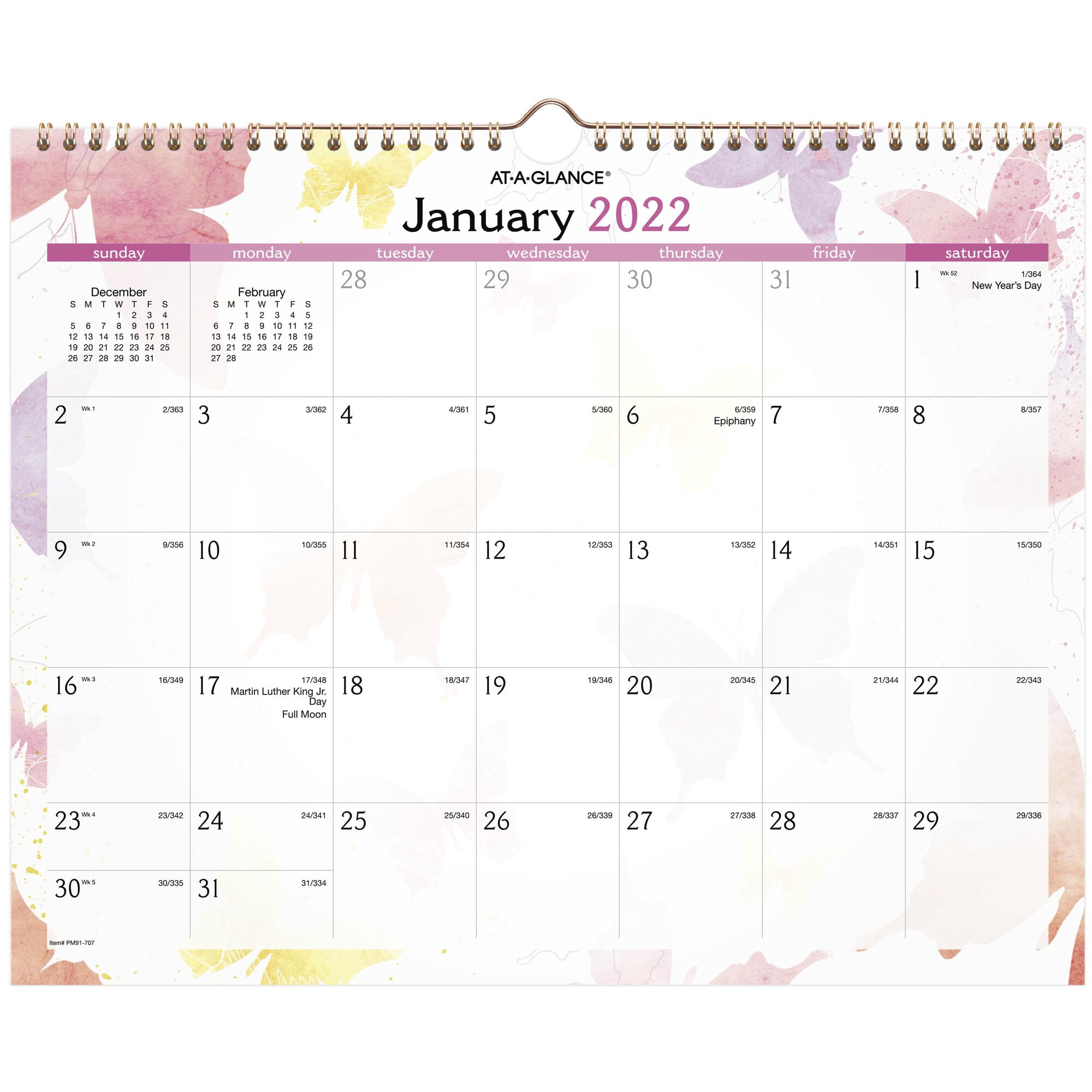 ATAGLANCE Watercolors 2022 Monthly Wall Calendar, Medium, 15" x 12