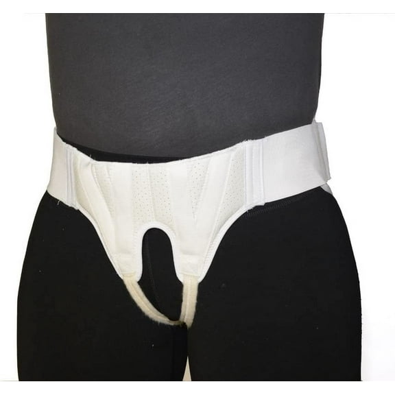 AT Surgical Double Hernia Support Truss, Slim White Adjustable Straps or Belt with Compression Pads - Double Side, Size 2XL