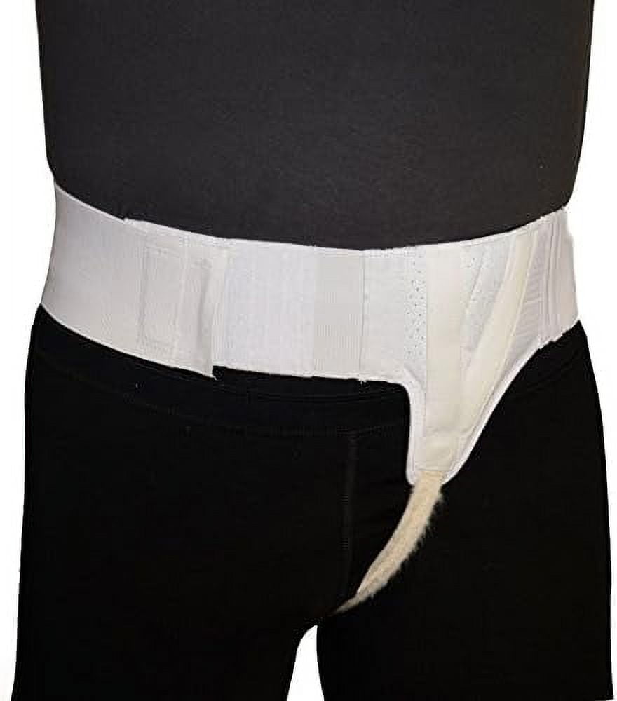 AT Surgical Left Hernia Support Truss, Slim White Adjustable Straps or Belt with Compression Pads - Left Side, Size XL